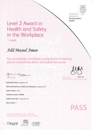 Level 2 Award in Health and Safety in the Workplace Certificate