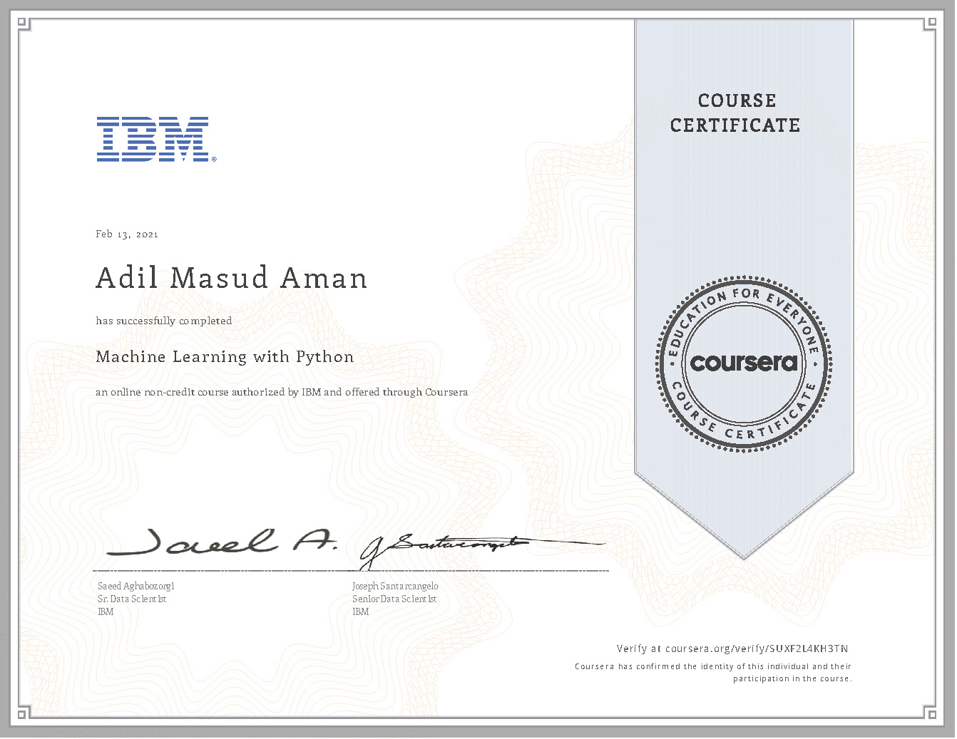 Machine Learning with Python Coursera Certificate